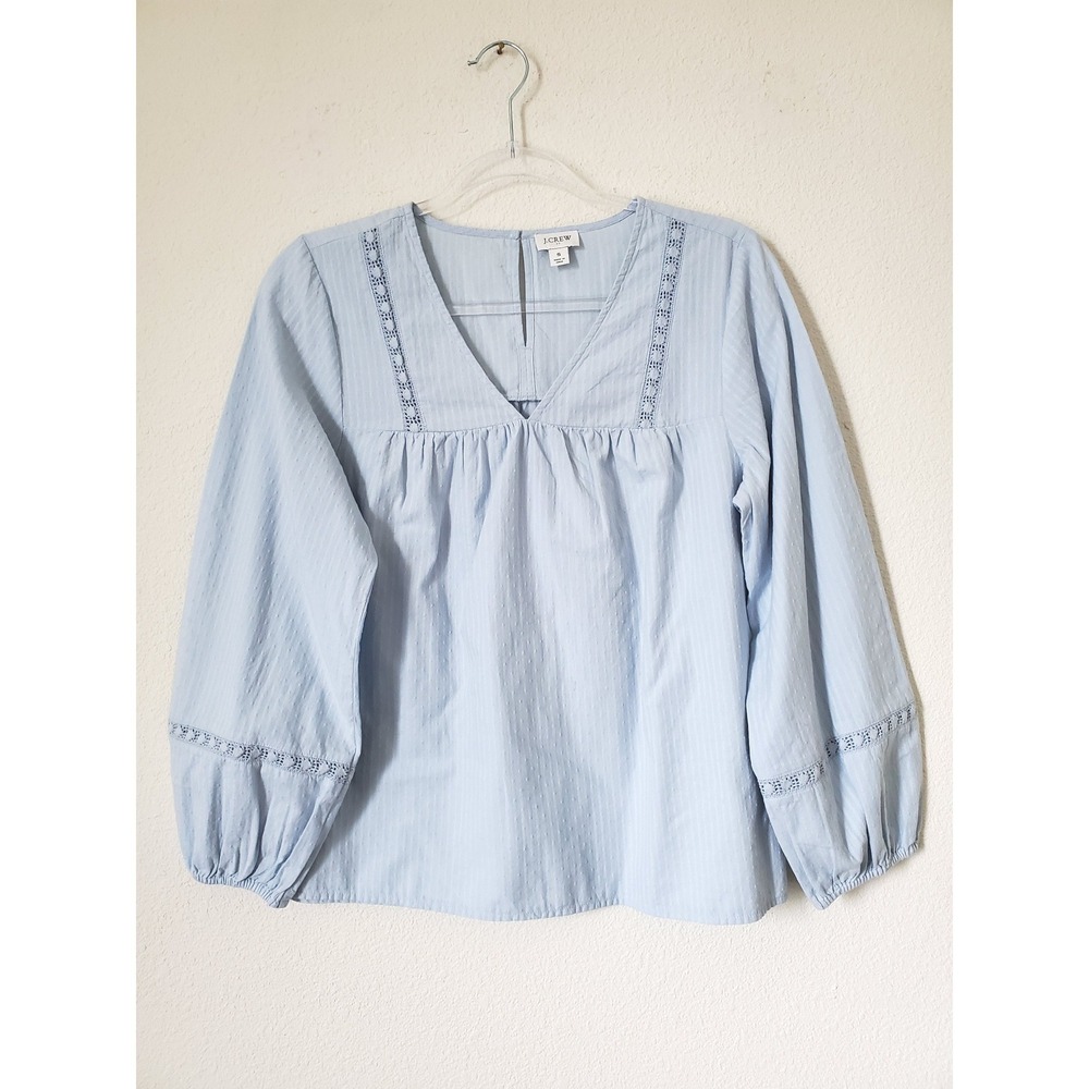 J. Crew Peasant Top Blue Long Sleeve Blousan Sleeve Embroidered Womens Small - Picture 11 of 11